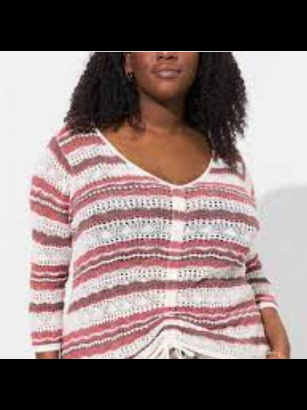 torrid Striped V-Neck Sweater in Pink and White